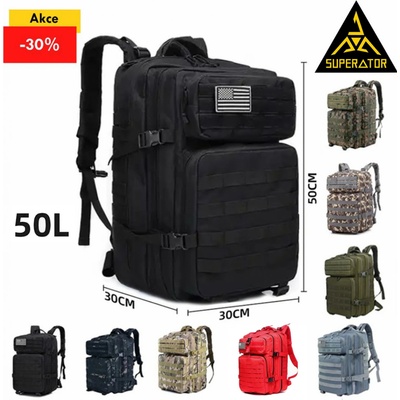 Taktický vojenský batoh 50l, kvalitní, voděodolný, outdoor. Nášivka vlajka USA na suchý zip. Velcro patch 3D. Barva: Černá – Zboží Mobilmania