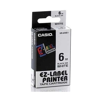 Casio originál páska do tlačiarne štítkov, Casio, XR-6WE1, čierny tlač/biely podklad, nelaminovaná, 8m, 6mm