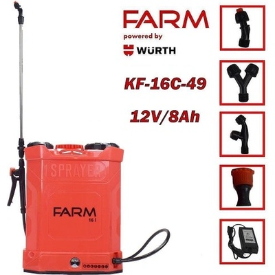 FARM Акумулаторна пръскачка 16 л, FARM KF-16C-49 By Wurth, 12V, 8Ah, 5.5 bar (KF-16C-49)