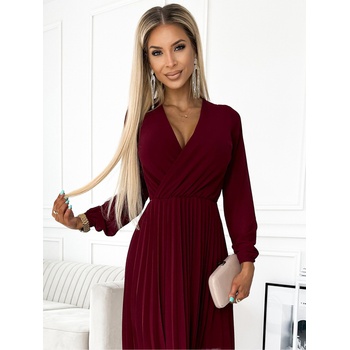 Numoco Плисирана рокля с деколте и дълги ръкави - бургундско Numoco ISABELLE numoco | Kafyav | ЖЕНИ | XL