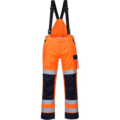 PortWest MODAFLAME RAIN MV71 Nehořlavé a nepromokavé reflexní kalhoty antistatické HV oranžová/námořní modrá