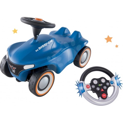 BIG Set Bobby Car Neo modré zvukové s 3-vrstvovými gumovými kolesami a s volantom so zvukom a svetlom