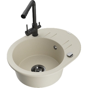 Mexen Kevin гранитна мивка с 1 отделение с отцедник и кухненски смесител Duero, бежов - 6517-69-671600-70 (6517-69-671600-70)