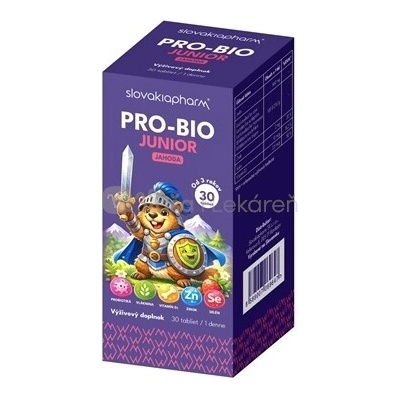 Slovakiapharm Pro-Bio Junior 30 cmúľacích tabliet s jahodovou príchuťou