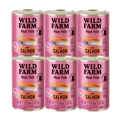 WILD FARM Пастет със сьомга 6x400 г - безглутенова храна за котки