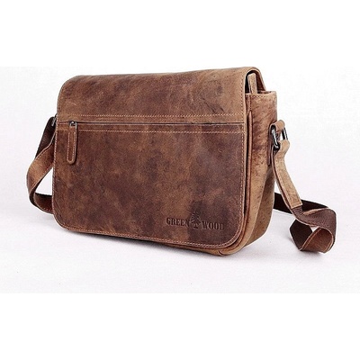 GreenWood Středně velká kožená hladká crossbody taška no. 396677 hnědá