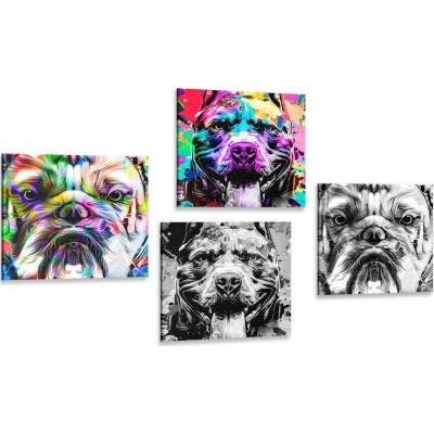 Set obrazů psy v pop art provedení - 4x 40x40