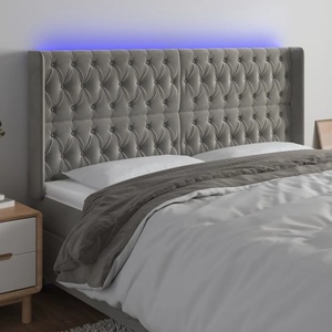 vidaXL LED горна табла за легло, светлосива, 203x16x118/128 см, кадифе (3124450)