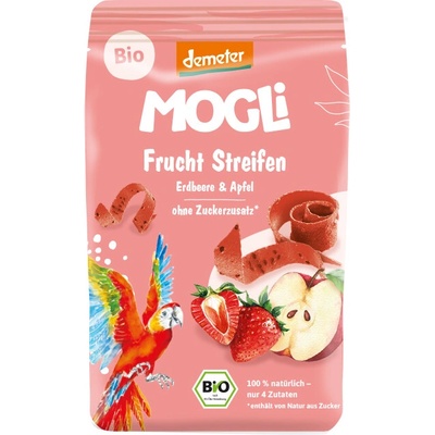 MOGLI Ovocné opasky s chia semienkami a psylliom jahoda a jablko BIO 25 g