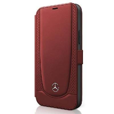 Mercedes-Benz Urban Line Booktype Leather Case - дизайнерски кожен калъф (естествена кожа), тип портфейл за iPhone 12, iPhone 12 Pro (червен)