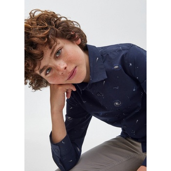 Image 1 of MAYORAL Риза с дълъг ръкав с микро щампи за момче в тъмно синьо Майорал