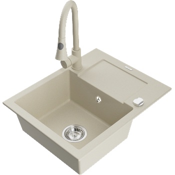 Mexen Enzo гранитна мивка с 1 камера с отцедник и кухненски смесител Elia, бежов - 6506-69-670101-69 (6506-69-670101-69)