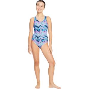 Modibodi Момичешки менструални бански костюм Modibodi Performance Racerback One Piece Super Marble Blue еднократен Modibodi | Sin Mnogotsveten | Момичешки | 12-14 години