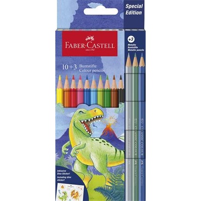 Faber-Castell Комплект цветни моливи, шестоъгълни, faber-castell "Динозавър" 10+3 различни цвята 111213 (111213)