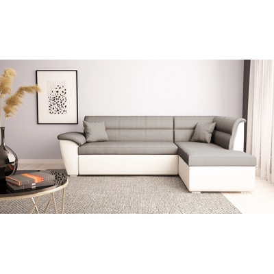 DST Ъглов диван Sonata-dst, сиво с бяла кожа