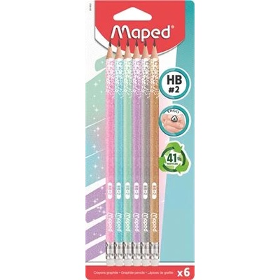 Maped Графитен молив с гума, HB, триъгълен, MAPED "BlackPeps Glitter Deco", смесени пастелни цветове 851803 (851803)