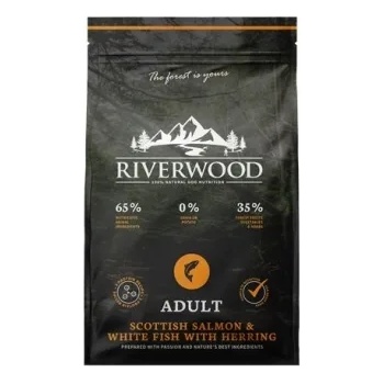 Riverwood Adult - Пълноценна суха храна за израснали кучета с проблеми с кожата или козината със сьомга, 12 кг