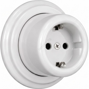Elhard - Керамичен стенен ретро контакт за дома с рамка SCHUKO, 230 V, бял (EF0054C)