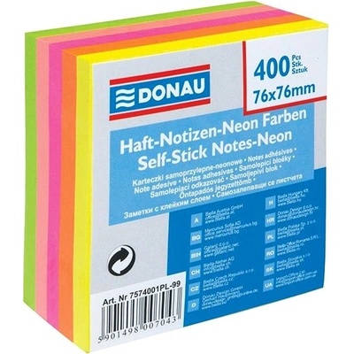 Samolepicí bloček, 76x76 mm, 5x80 lístků, DONAU, neonové barvy – Zboží Dáma