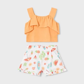 Mayoral Комплект оранжев потник и цветни шорти за мини момиче Mayoral