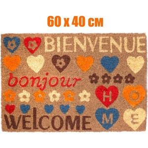  60 x 40 см правоъгълна изтривалка с кокосови влакна и декор надписи (7274)