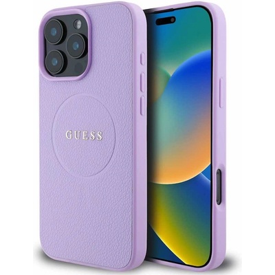 GUESS Дизайнерски кожен кейс с MagSafe за iPhone 16 Pro Max - Guess PU Grained Classic Logo MagSafe Leather Hard Case (лилав) (GUHMP16XPGHSMMU)