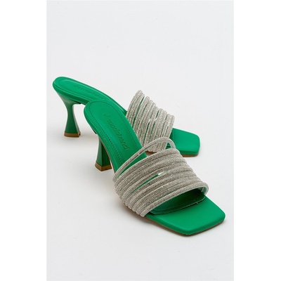 Moda Trend Дамски чехли с декоративни камъчета - Зелени #381721 (381721_Зелен)