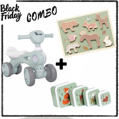 BF Combo: Bo Jungle: Музикално колело "Синьо" + Jabadabado: Дървен пъзел - Горски животни + A little lovely company: Сет от 4 кутии за храна (дизайн по избор) (BJ-B920050+JB-T278+SBSEFF45)