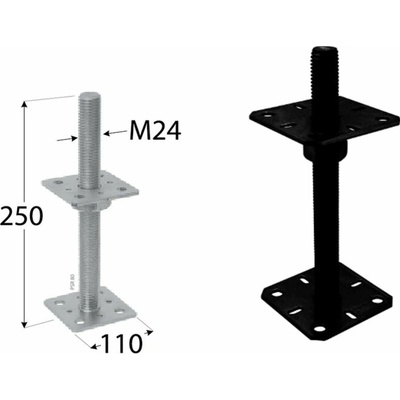 Domax zaskrutkovacia pätka stĺpika nastaviteľná závitová PSR 100 M24 - 100 x 250 x M24 x 4 mm 4 ks
