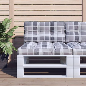 vidaXL Палетни възглавници, 2 бр, сиво каре, текстил (360725)