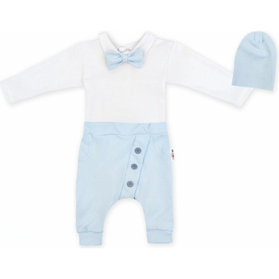 Baby Nellys 3-dielna sada Hubert body s motýlikom tepláčiky a čiapka sv. modrá