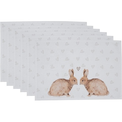 Clayre & Eef 6ks bavlněné prostírání s motivem králíčků a srdíček Bunnies in Love 48x33cm