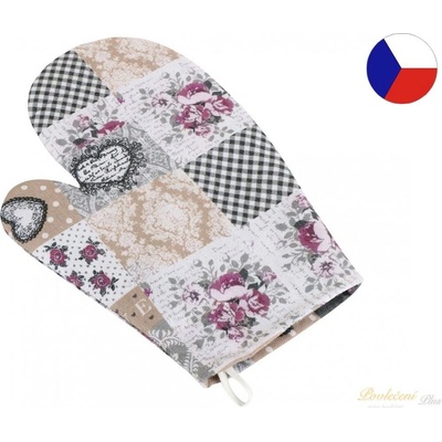 Bellatex Kuchyňská chňapka patchwork love - vínová, šedá, béžová chňapka 28x18 cm