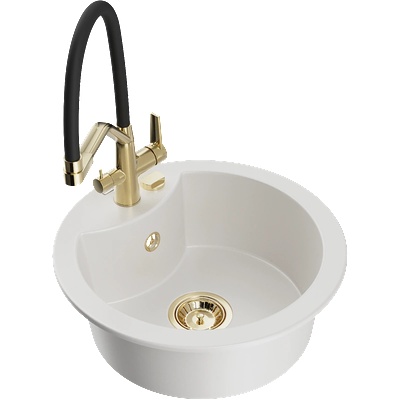 Mexen Diego гранитна мивка с 1 камера и кухненски смесител Duo, бял - 6512-20-671701-57-G (6512-20-671701-57-G)