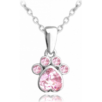 Minet Strieborný náhrdelník labka s ružovými zirkónmi JMAD0029PN38