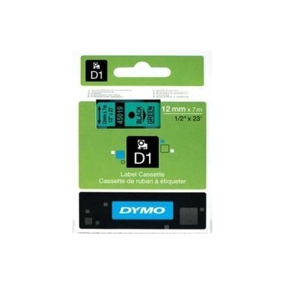 Originálna páska Dymo D1, 12mm, 45019, S0720590, čierna tlač/zelený podklad, 7m