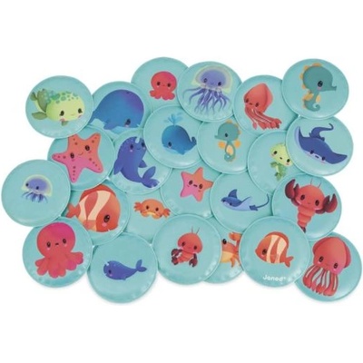 Janod Меки карти за памет за баня Морски животни 24 бр