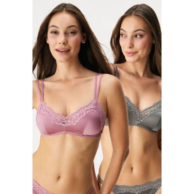 Dorina 2PACK Podprsenka Origins Shiny Micro Bralette bez kostíc sivá-ružová