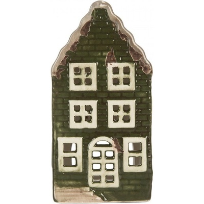 Tmavě zelený keramický domek na čajovou svíčku Lamont - 7*7*14 cm - Clayre & Eef