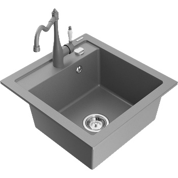 Mexen Vito гранитна кухненска мивка с 1 отделение и кухненски смесител Carla, сив - 6503-71-670700-71 (6503-71-670700-71)