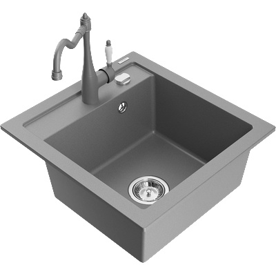 Mexen Vito гранитна кухненска мивка с 1 отделение и кухненски смесител Carla, сив - 6503-71-670700-71 (6503-71-670700-71)