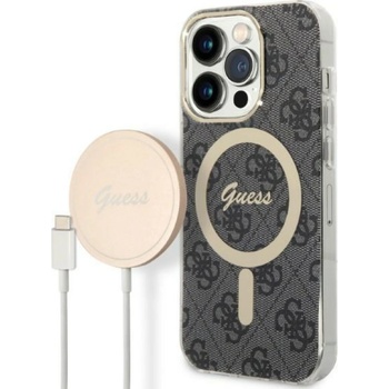 GUESS Гръб Guess 4G MagSafe Compatible Case + Зарядно Wireless Charger за iPhone 14 Prо - Черен