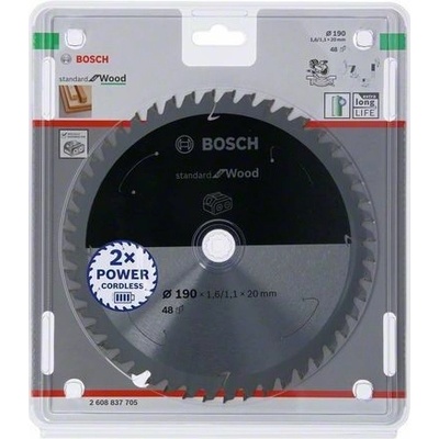 Bosch Pilový kotouč Standard for Wood pro akumulátorové pily 190 × 1,6/1,1 × 20 T48 2608837705
