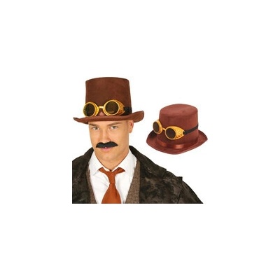 Hnědý klobouk steampunk s brýlemi – Zboží Dáma