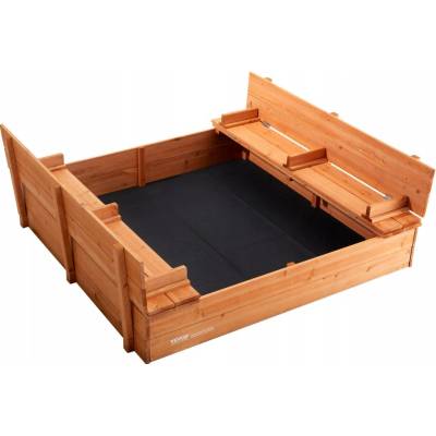 VEVOR Dřevěné pískoviště 132x120x43CM čtvercové se sklopnými lavicemi