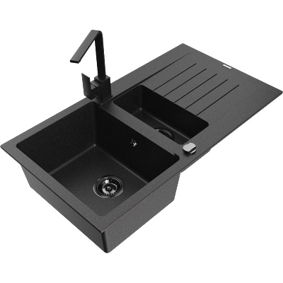 Mexen Matias гранитна мивка с 1, 5 камери с отцедник и кухненски смесител Rita, (6502-73-670300-70-B)