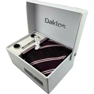 Daklos Luxusní set bordová elegance Kravata kapesníček manžetové knoflíčky kravatová spona v dárkové krabičce