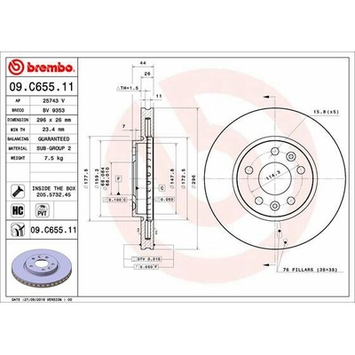 BREMBO brzdový kotúč 09.C655.11, súprava 2 ks