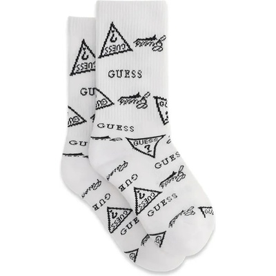 Guess Бели чорапи за деца покрити с черни лога и надписи Guess