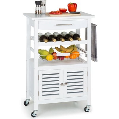 Klarstein Louisiana, количка за сервиране, кухненска количка, 5 нива, дървена поставка за салфетки, мобилна (ST2-Louisiana-Weiß) (ST2-Louisiana-Weiß)